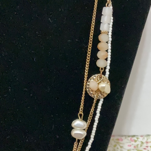 Triple Strand Faux Pearl Multi Textured Necklace - Picture 3 of 5